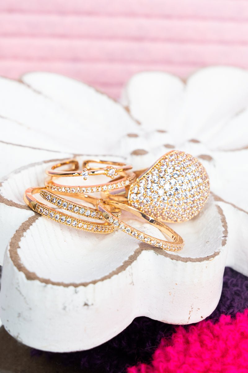 Crystal Avenue Bring The Sparkle Cubic Zirconia Goldtone 4 Ring Set - Wholesale Accessory Market