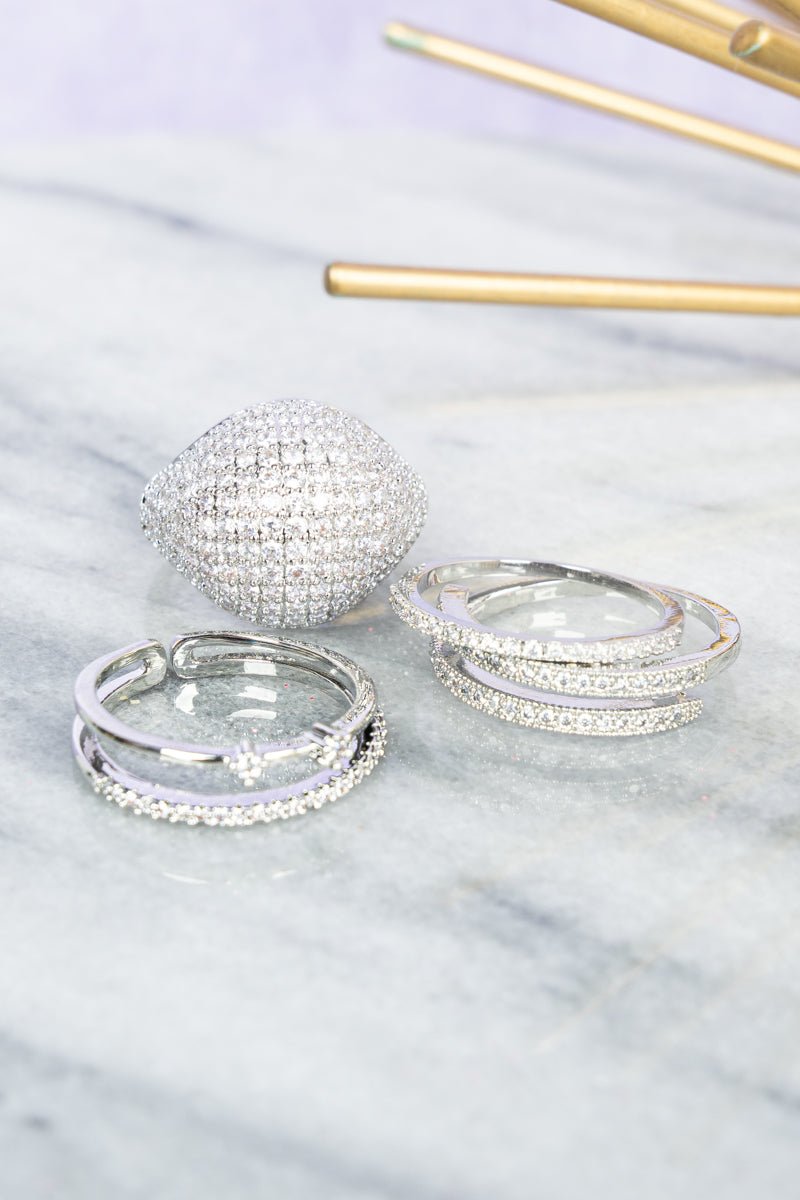 Crystal Avenue Bring The Sparkle Cubic Zirconia Silvertone 4 Ring Set - Wholesale Accessory Market