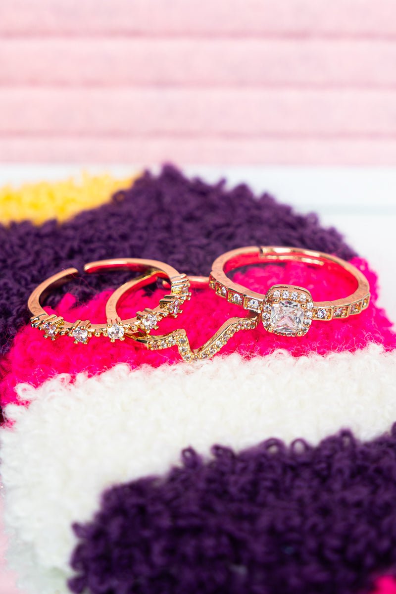 Crystal Avenue Nicolette Cubic Zirconia Goldtone 3 Ring Set - Wholesale Accessory Market