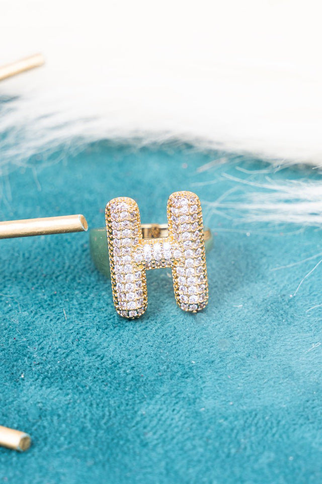Crystal Avenue Goldtone Crystal Pave "H" Cuff Ring - Wholesale Accessory Market