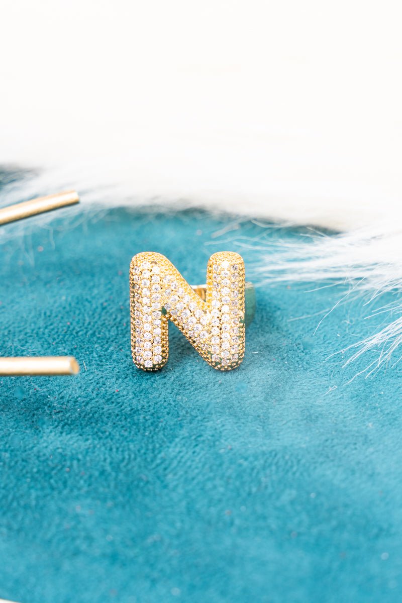 Crystal Avenue Goldtone Crystal Pave "N" Cuff Ring - Wholesale Accessory Market