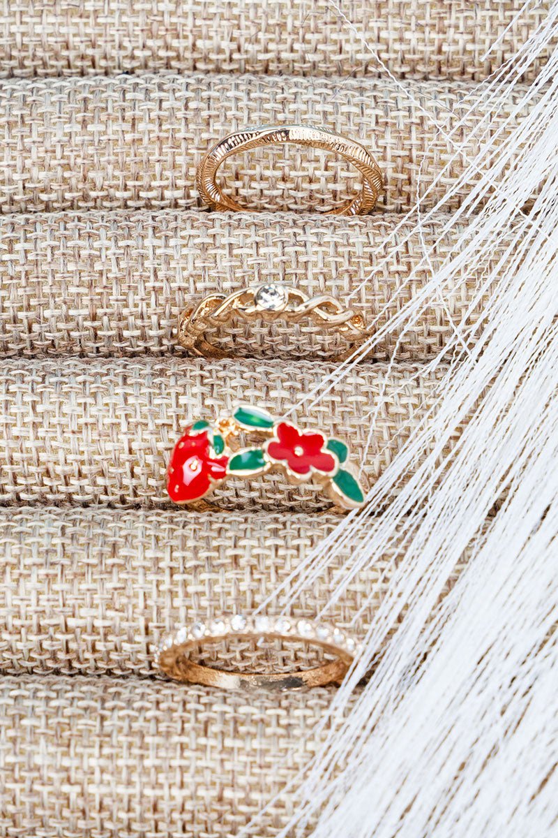 Crystal Avenue Strawberry Meadow Goldtone Ring Set - Wholesale Accessory Market