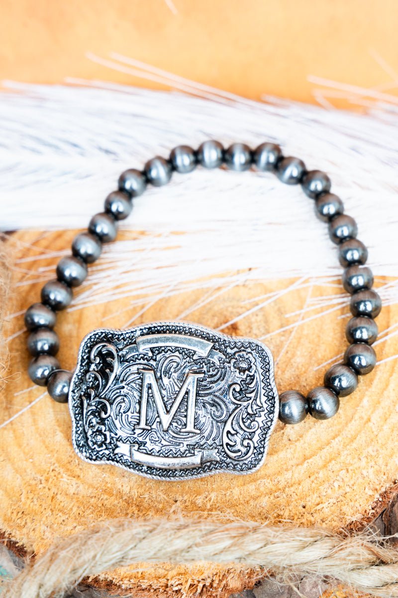 TIPI Branded Buckle 'M' Silver Pearl Bracelet - Wholesale Accessory Market