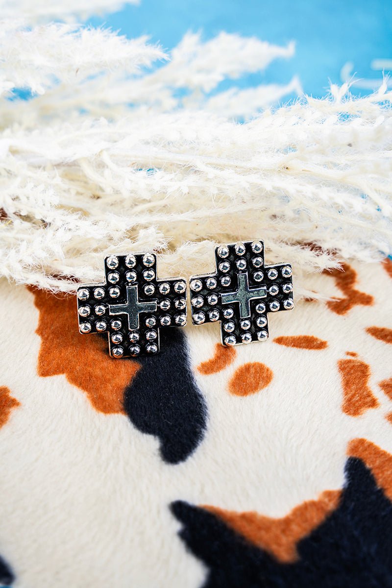 TIPI Studded Silvertone Cordelia Cross Earrings - Wholesale Accessory Market