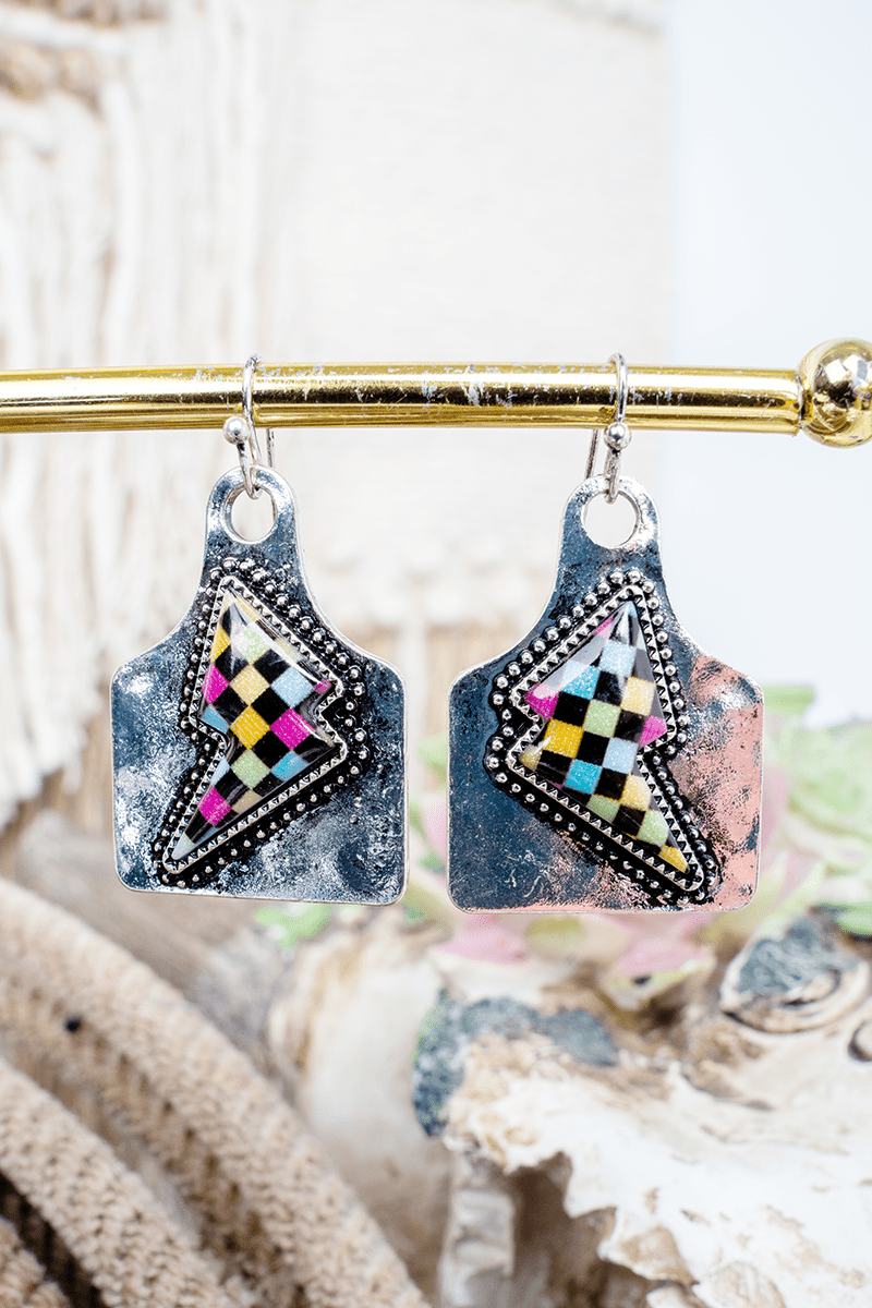 TIPI Prism Check Lightning Bolt Silvertone Earrings - Wholesale Accessory Market