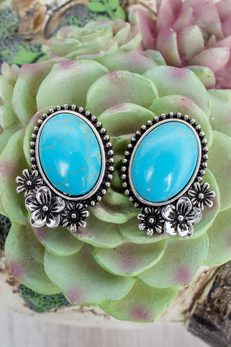 TIPI Turquoise Main Event Blooms Silvertone Earrings - Wholesale Accessory Market