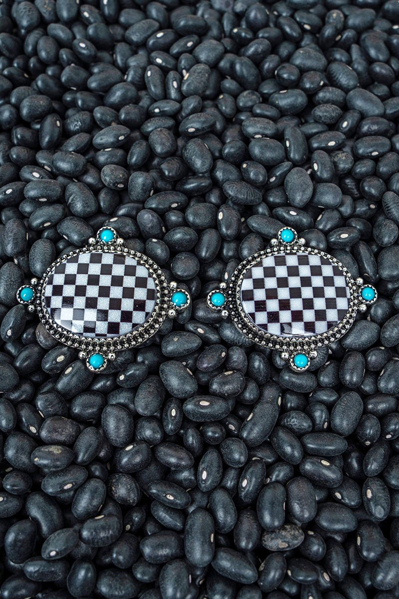 TIPI Black & White Checkered Range Silvertone Earrings - Wholesale Accessory Market