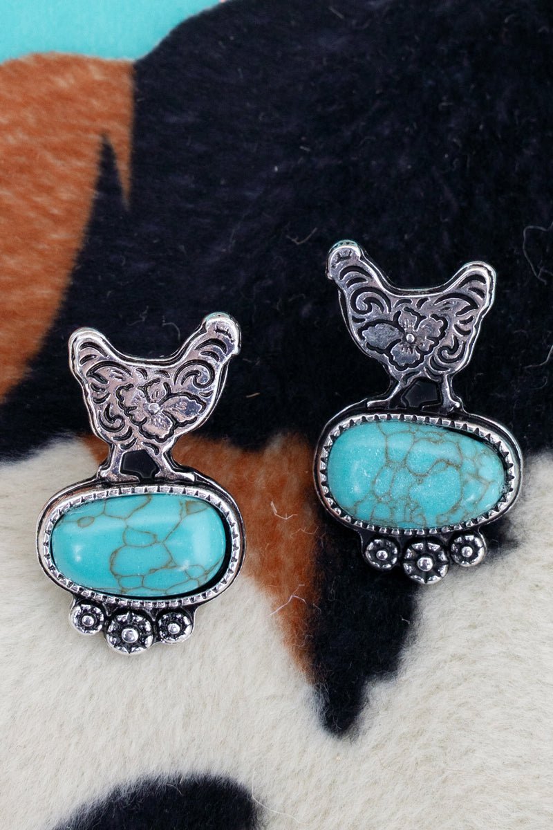 TIPI Farm Fresh Friend Rooster Turquoise & Silvertone Earrings - Wholesale Accessory Market