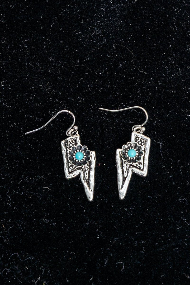TIPI Turquoise Bolt Blossom Silvertone Earrings - Wholesale Accessory Market