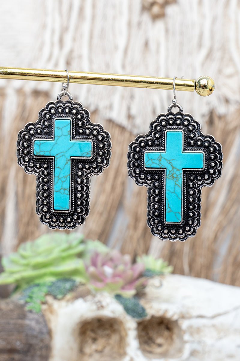 TIPI Turquoise Stoneflare Faith Silvertone Earrings - Wholesale Accessory Market