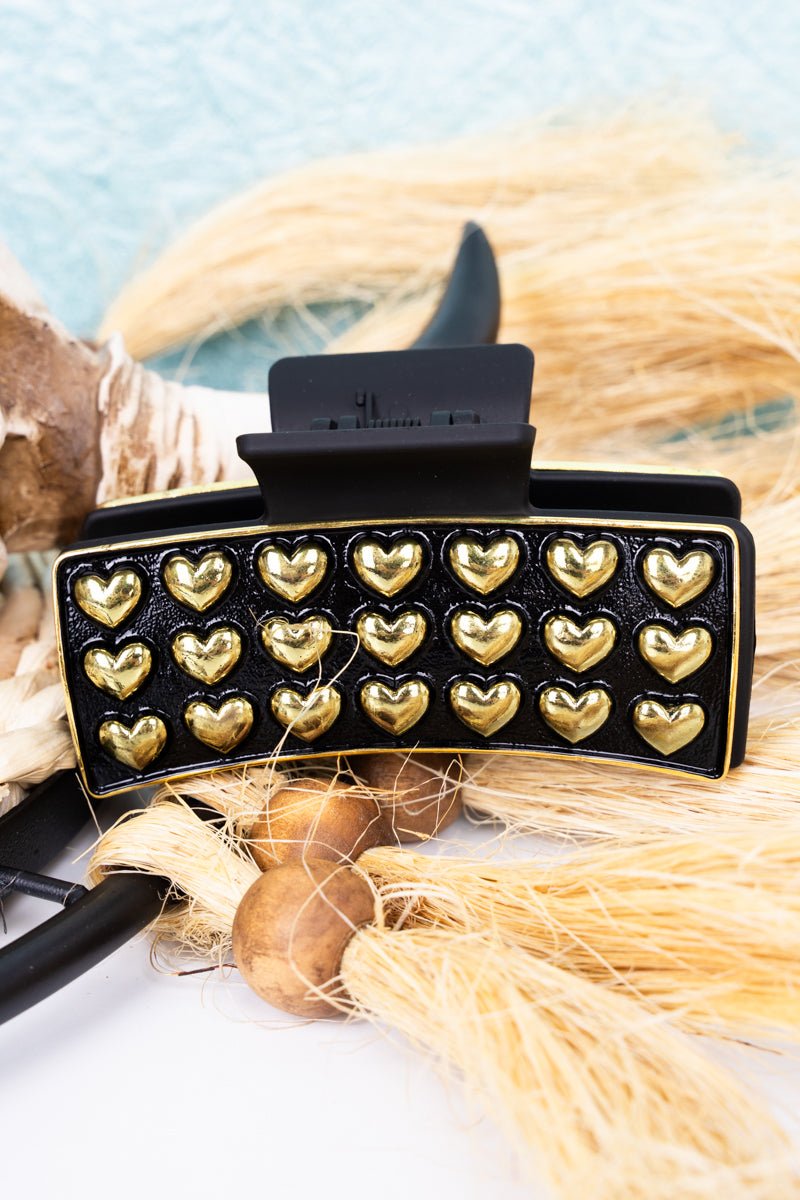 TIPI Goldtone Parker Puff Heart Black Hair Claw - Wholesale Accessory Market