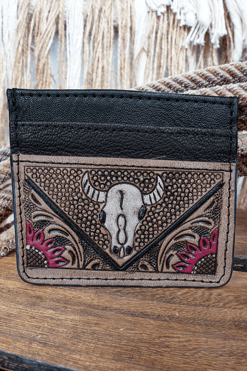TIPI Brown Sunthorn Steer Tooled Card Wallet - Wholesale Accessory Market