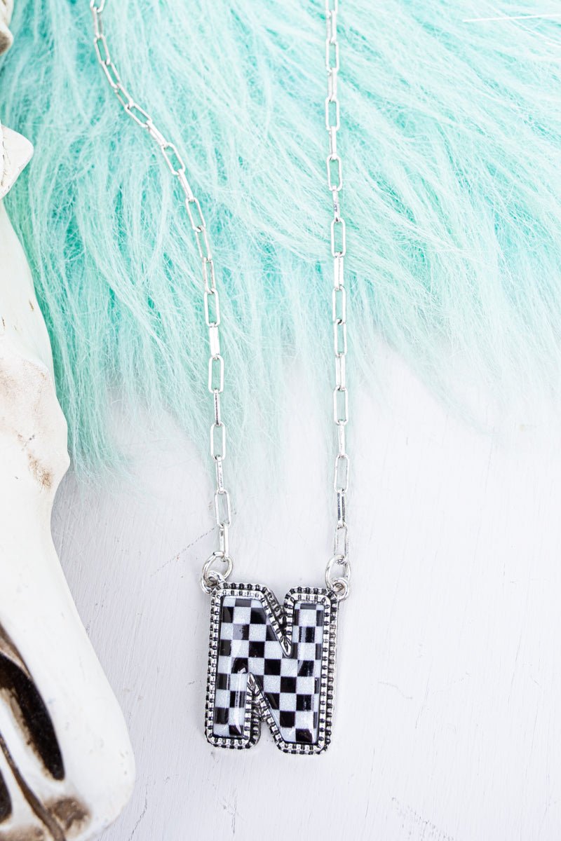 TIPI Black & White Checkered 'N' Silvertone Necklace - Wholesale Accessory Market