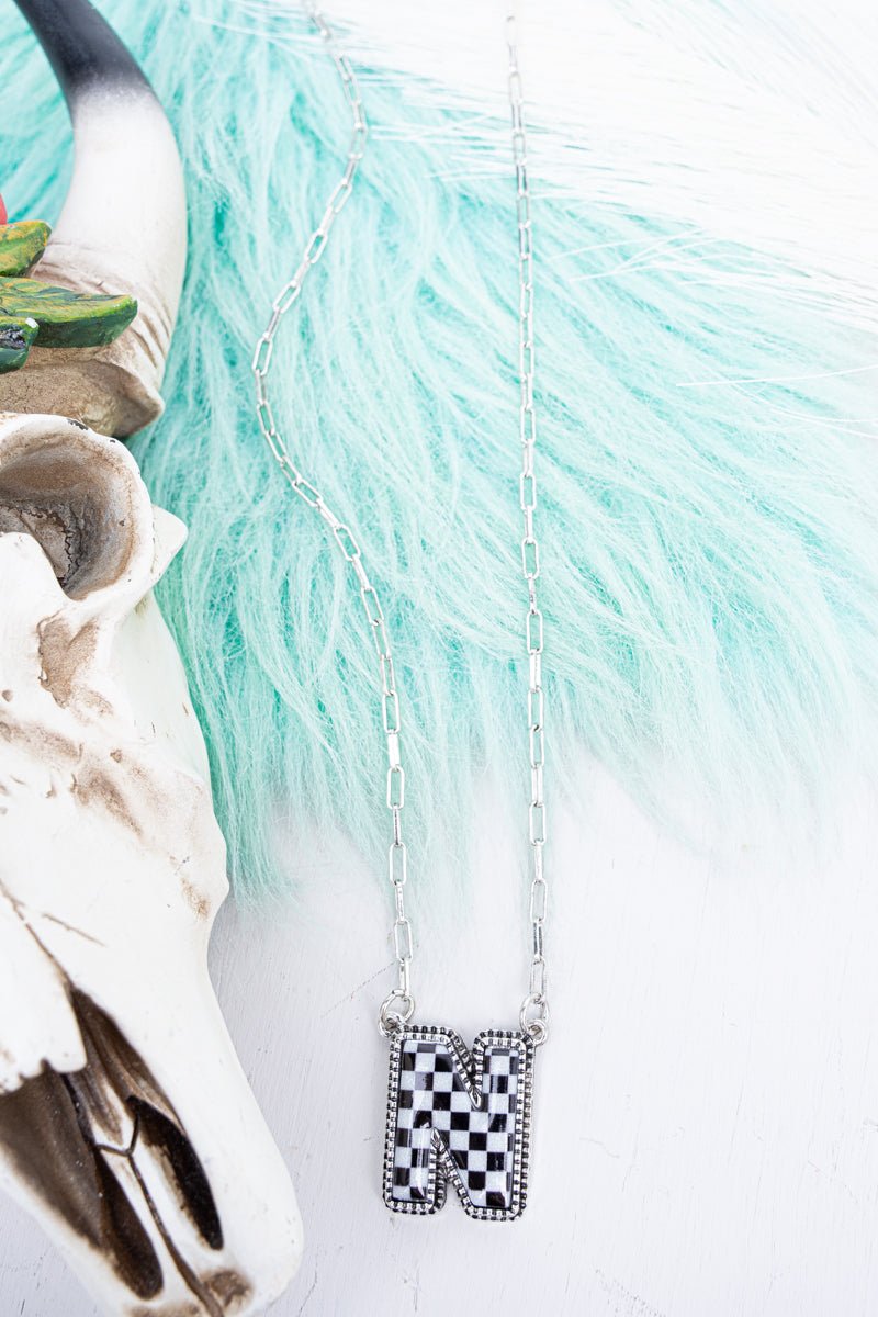 TIPI Black & White Checkered 'N' Silvertone Necklace - Wholesale Accessory Market