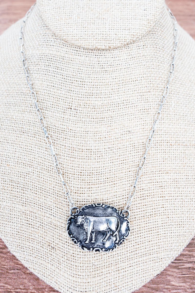 TIPI Barnyard Belle Cow Silvertone Necklace - Wholesale Accessory Market