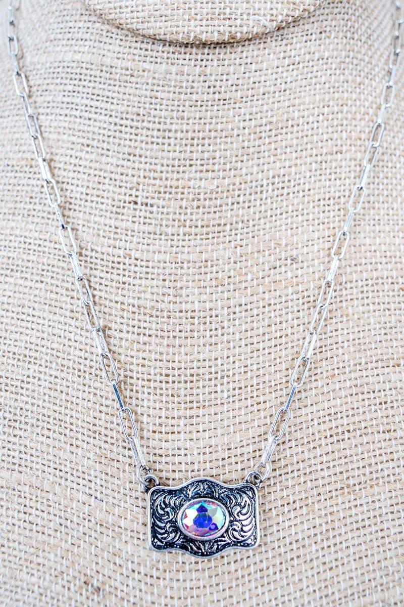 TIPI Iridescent Cowgirl Charm Silvertone Necklace - Wholesale Accessory Market