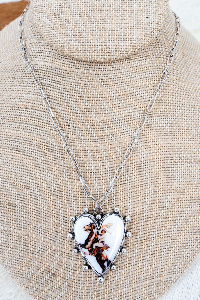 TIPI Rider's Heart Silvertone Studded Necklace - Wholesale Accessory Market