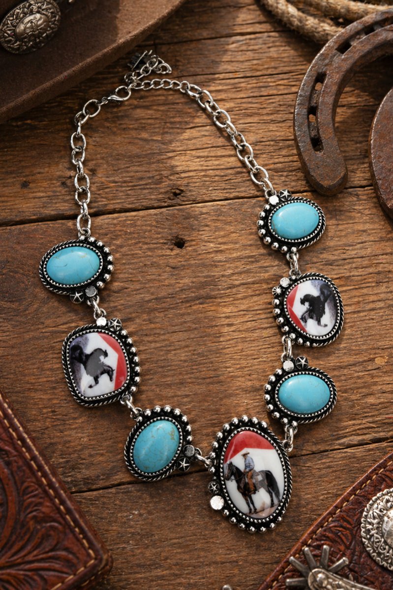 TIPI Legendary Cowboy Turquoise & Silvertone Charm Necklace - Wholesale Accessory Market