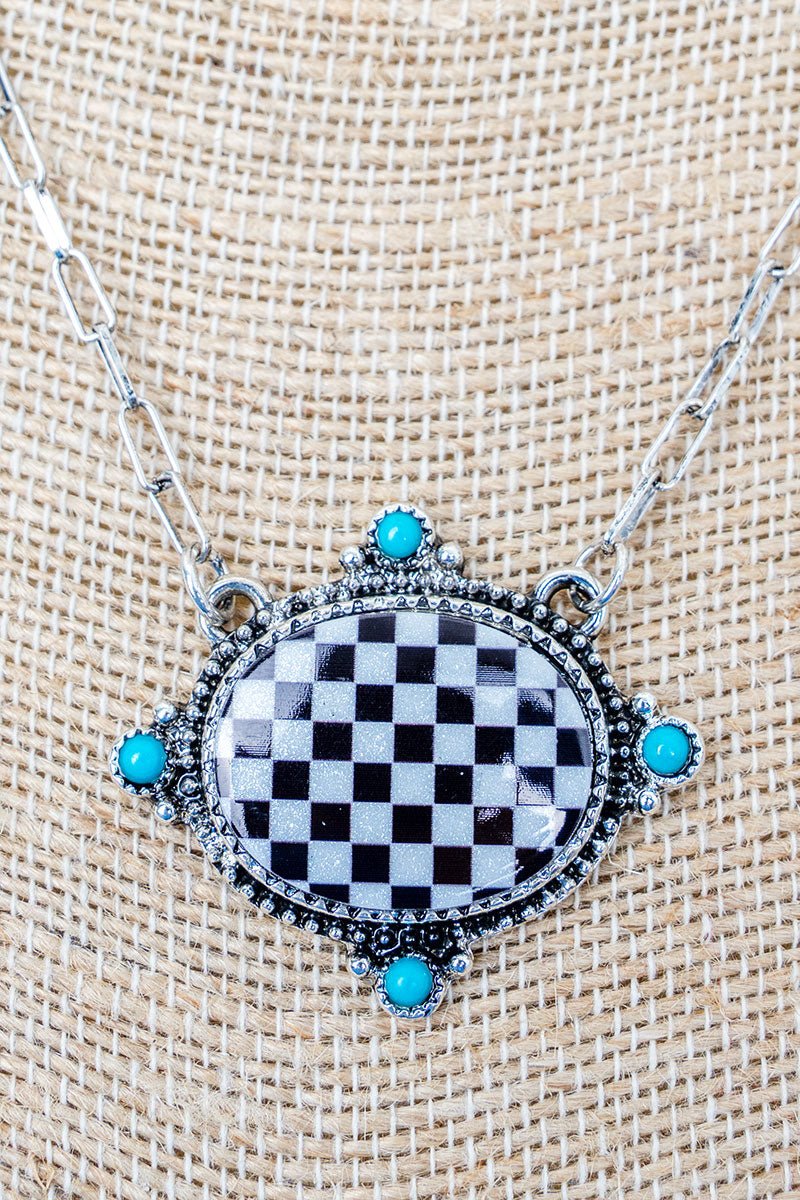 TIPI Black & White Checkered Range Silvertone Necklace - Wholesale Accessory Market