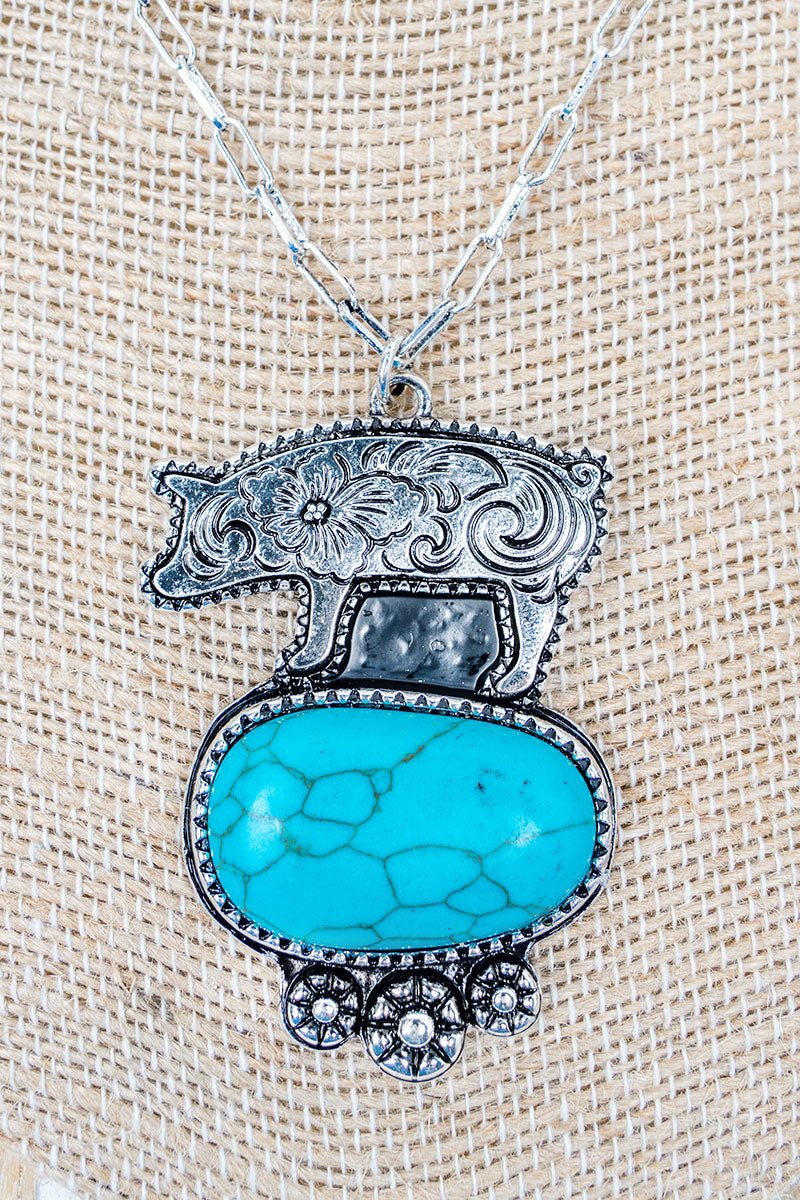 TIPI Farm Fresh Friend Turquoise & Silvertone Pig Necklace - Wholesale Accessory Market