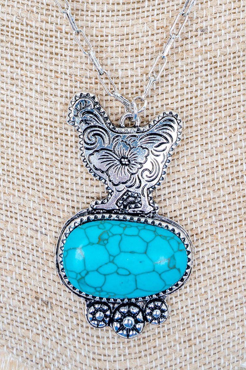 TIPI Farm Fresh Friend Turquoise & Silvertone Rooster Necklace - Wholesale Accessory Market