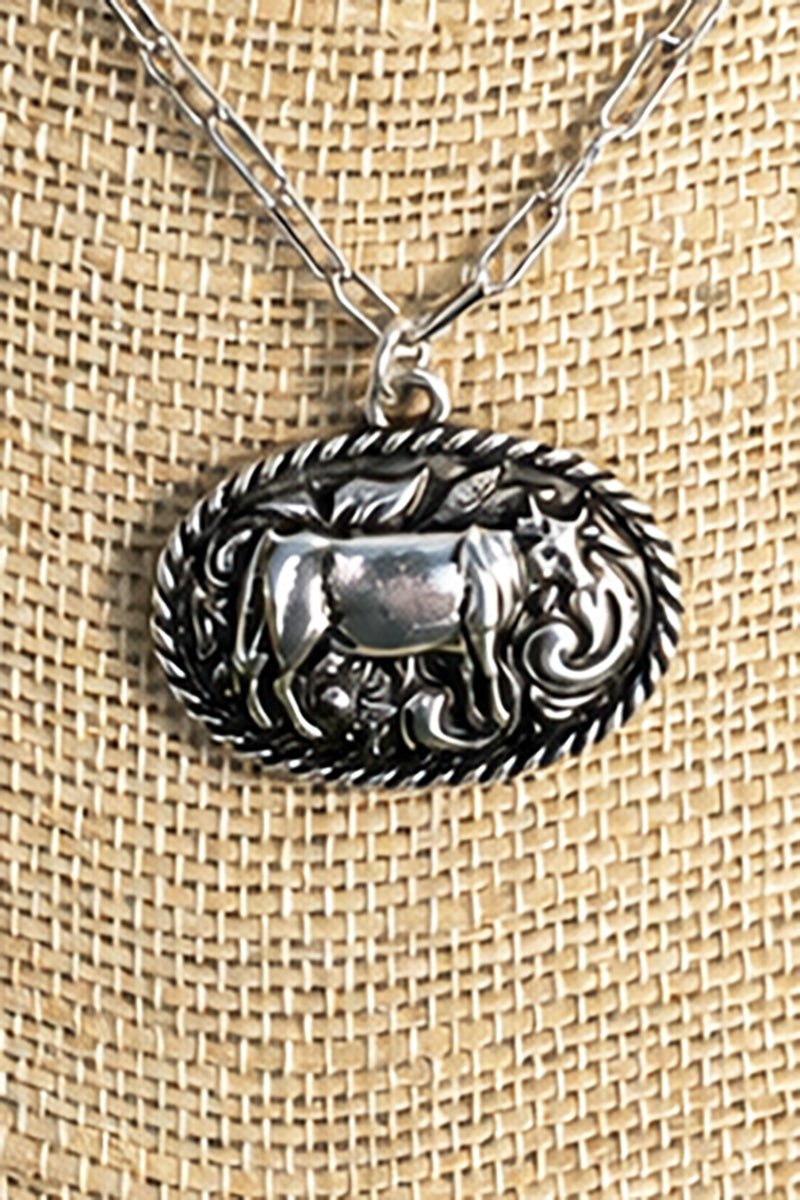 TIPI Rustic Roamer Cow Silvertone Necklace - Wholesale Accessory Market
