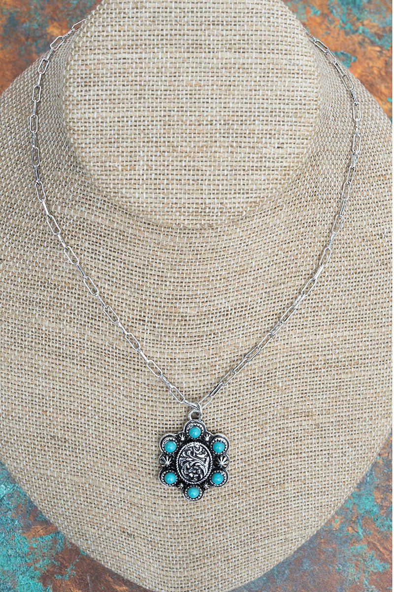TIPI Turquoise Ranchland Rose Silvertone Necklace - Wholesale Accessory Market