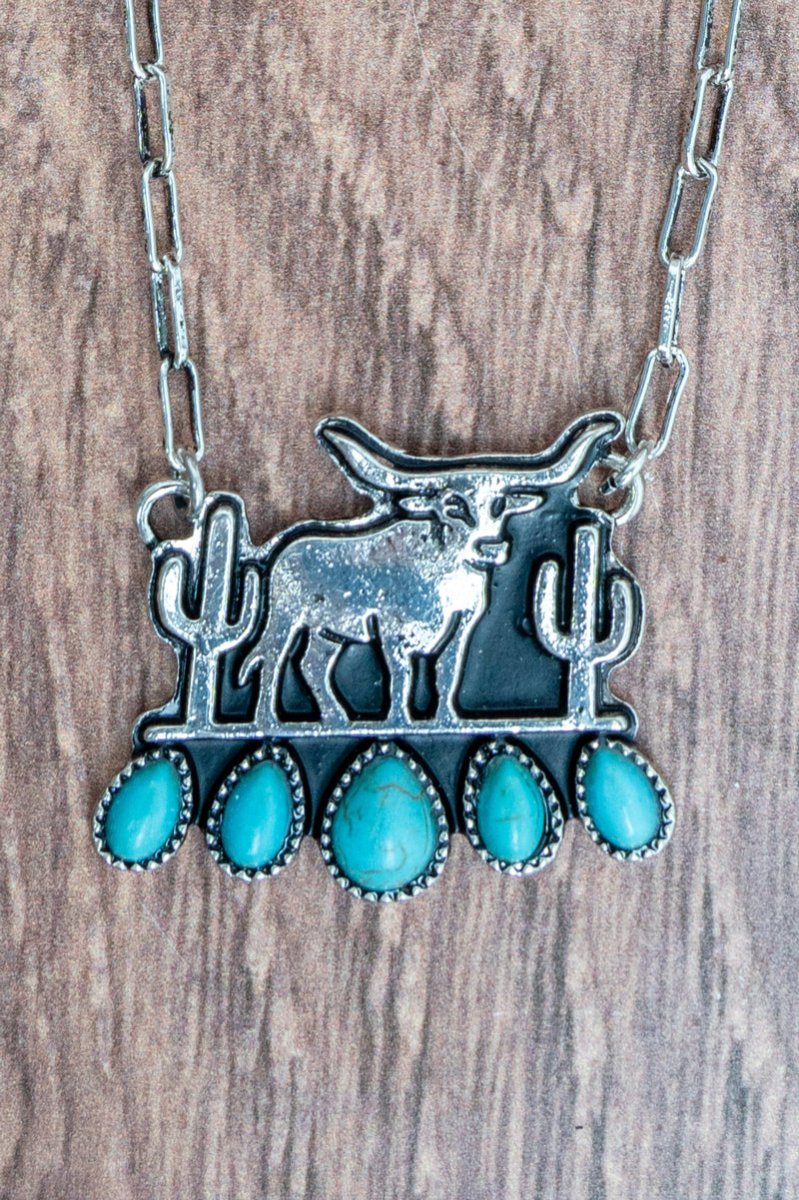 TIPI Turquoise Texas Trail Silvertone Necklace - Wholesale Accessory Market