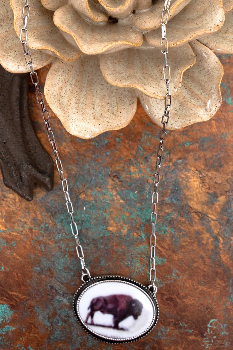 TIPI Buffalo Portrait Silvertone Necklace - Wholesale Accessory Market
