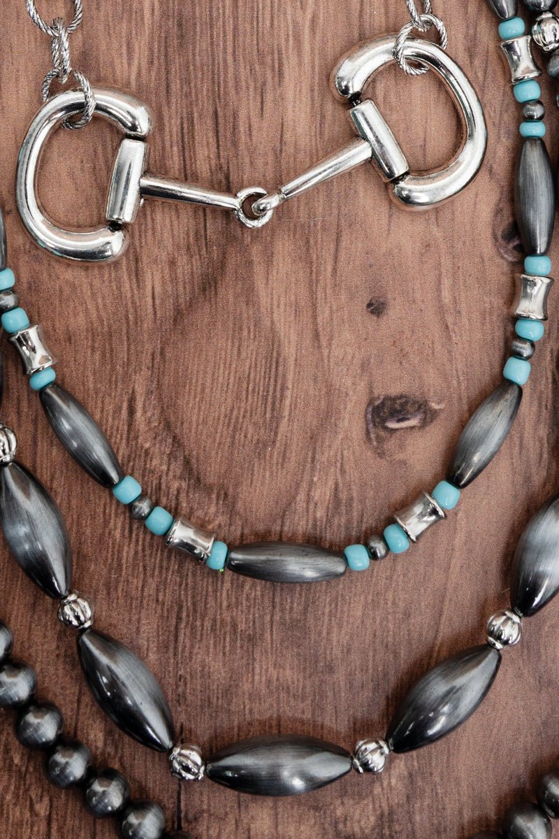 TIPI The Ranch Club Turquoise and Silver Pearl Layered Necklace - Wholesale Accessory Market