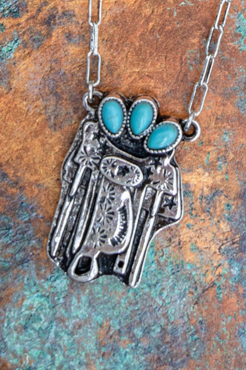 TIPI Turquoise Back In The Saddle Silvertone Necklace - Wholesale Accessory Market