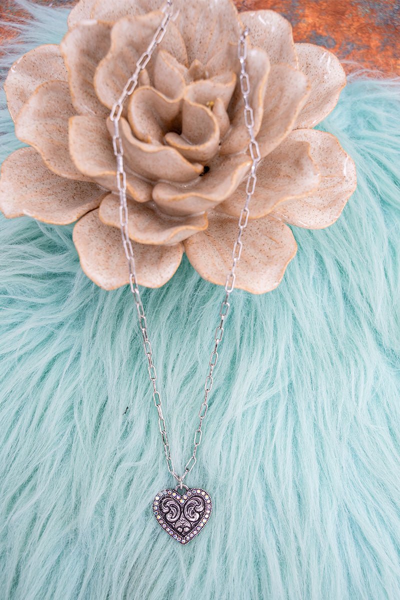 TIPI Iridescent Harlow Heart Silvertone Necklace - Wholesale Accessory Market
