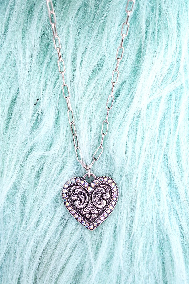 TIPI Iridescent Harlow Heart Silvertone Necklace - Wholesale Accessory Market