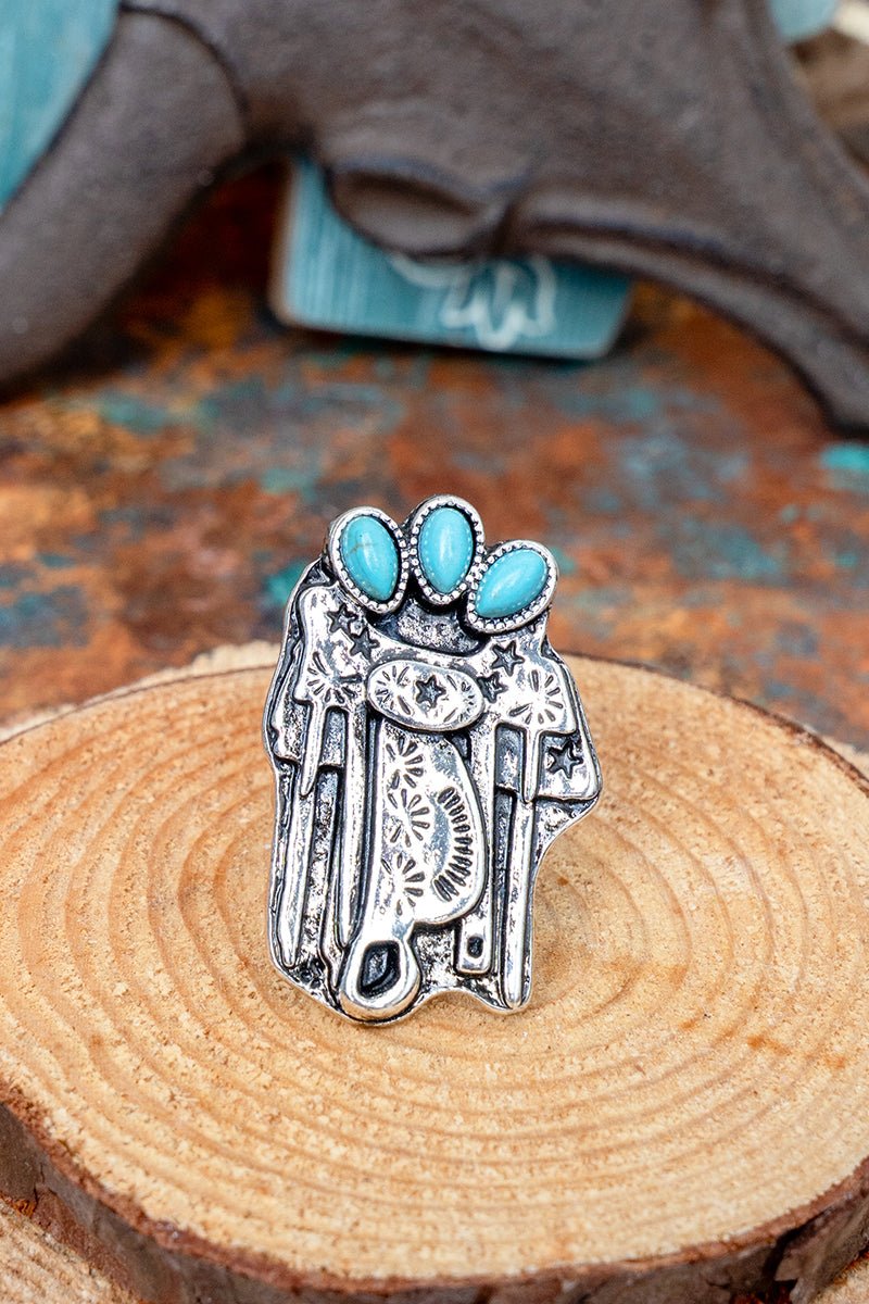 TIPI Turquoise Back In The Saddle Silvertone Ring - Wholesale Accessory Market