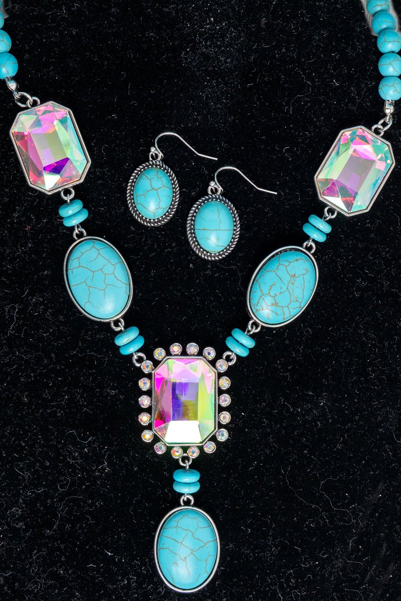TIPI Turquoise & Iridescent Moonhaven Necklace and Earring Set - Wholesale Accessory Market