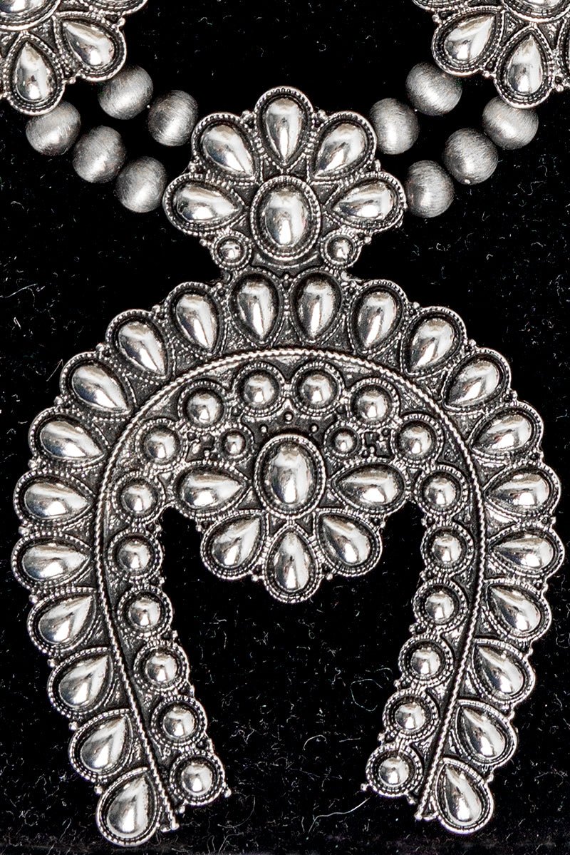 TIPI Longspur Squash Blossom Silvertone Necklace and Earring Set - Wholesale Accessory Market