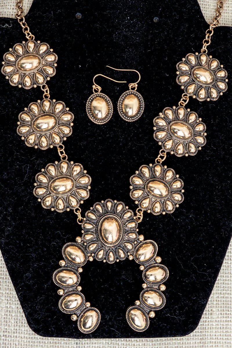 TIPI Sunridge Squash Blossom Goldtone Necklace and Earring Set - Wholesale Accessory Market
