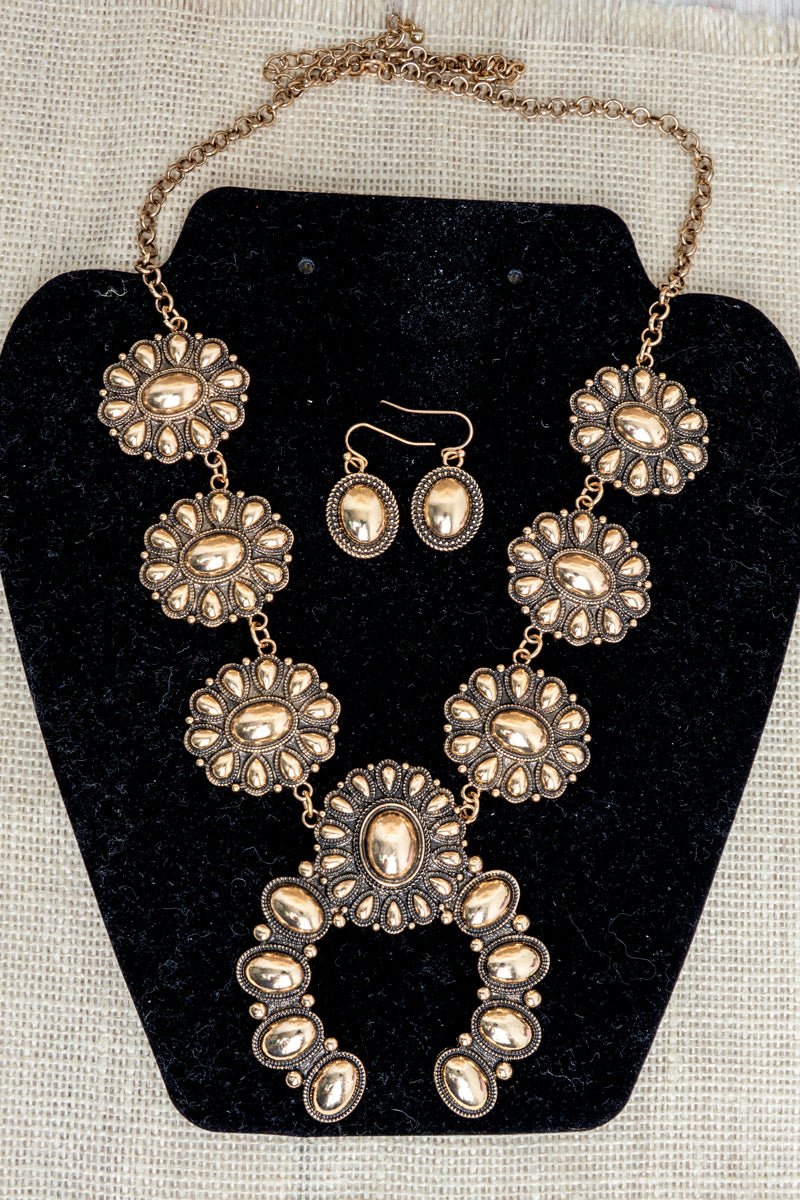 TIPI Sunridge Squash Blossom Goldtone Necklace and Earring Set - Wholesale Accessory Market