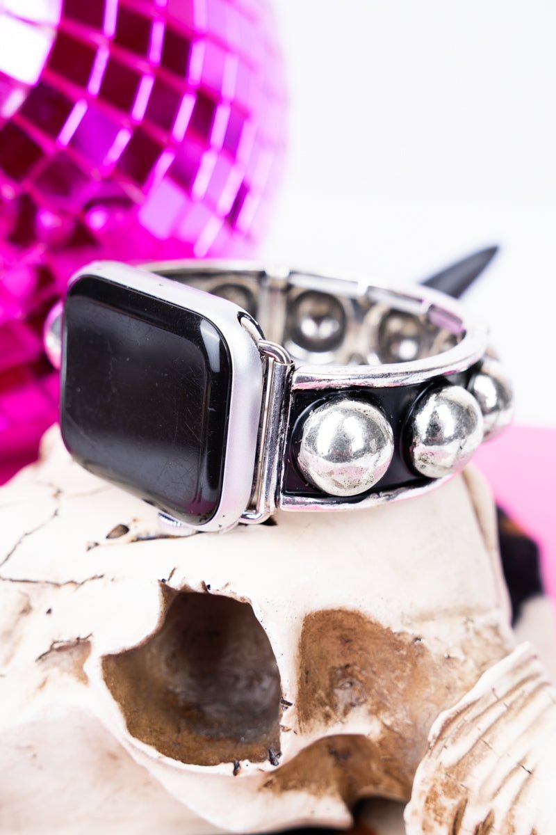 TIPI Saddle River Silvertone Studded Stretch Band for Smart Watch, 38mm - 41mm - Wholesale Accessory Market