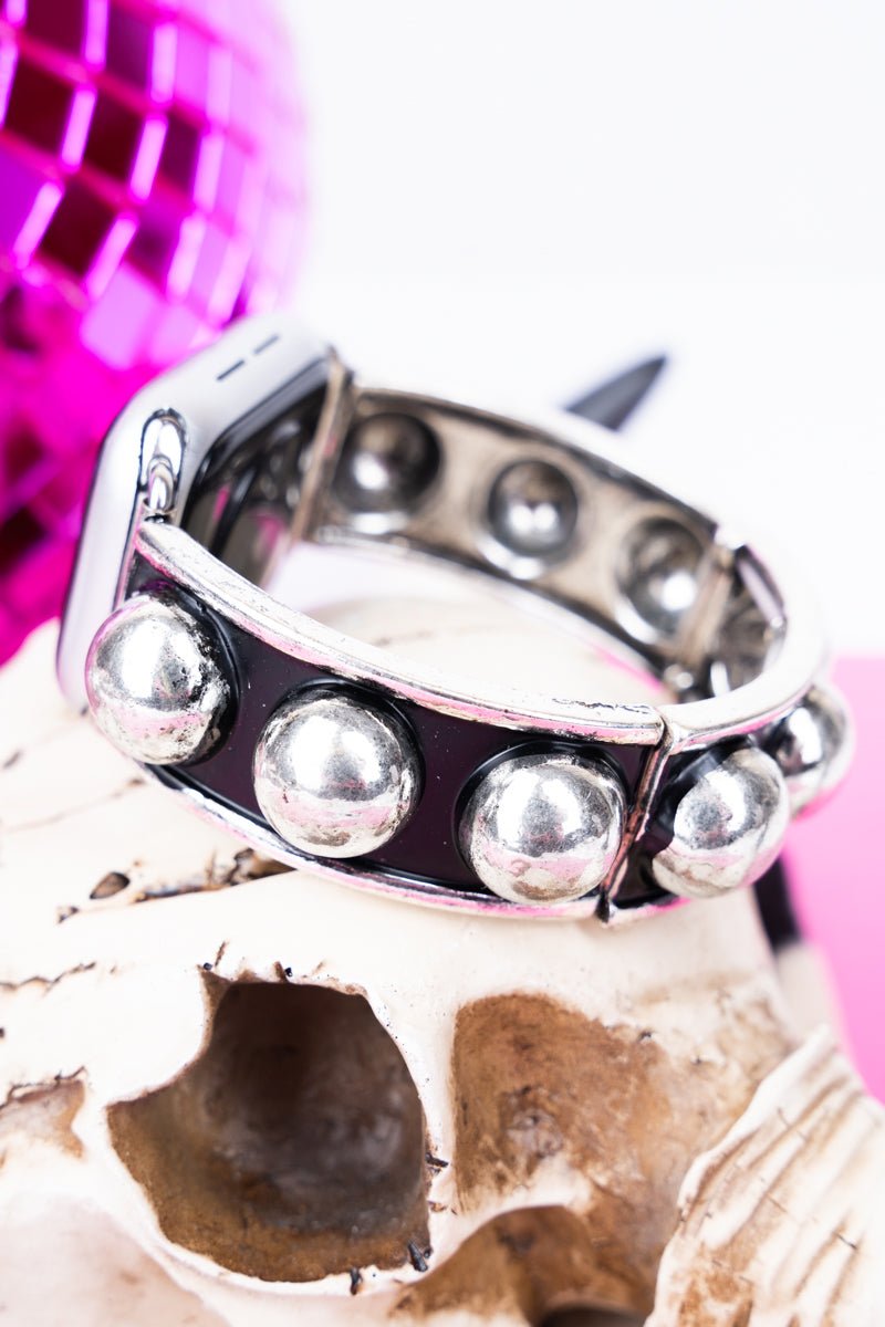 TIPI Saddle River Silvertone Studded Stretch Band for Smart Watch, 38mm - 41mm - Wholesale Accessory Market