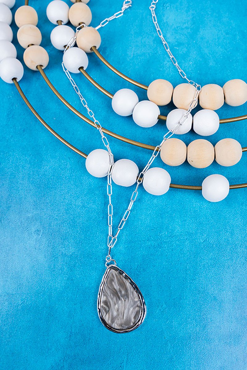 West Shore Meet Me There Gray Teardrop Silvertone Necklace - Wholesale Accessory Market