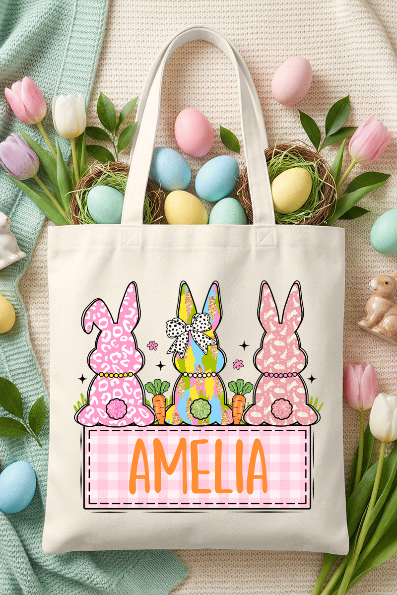 Personalized Brushstroke Bunny Small Canvas Tote *Personalize Your Name