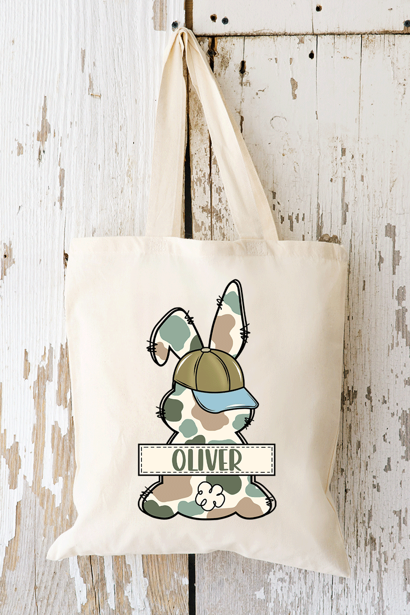Personalized Camo Bunny Small Canvas Tote *Personalize Your Name