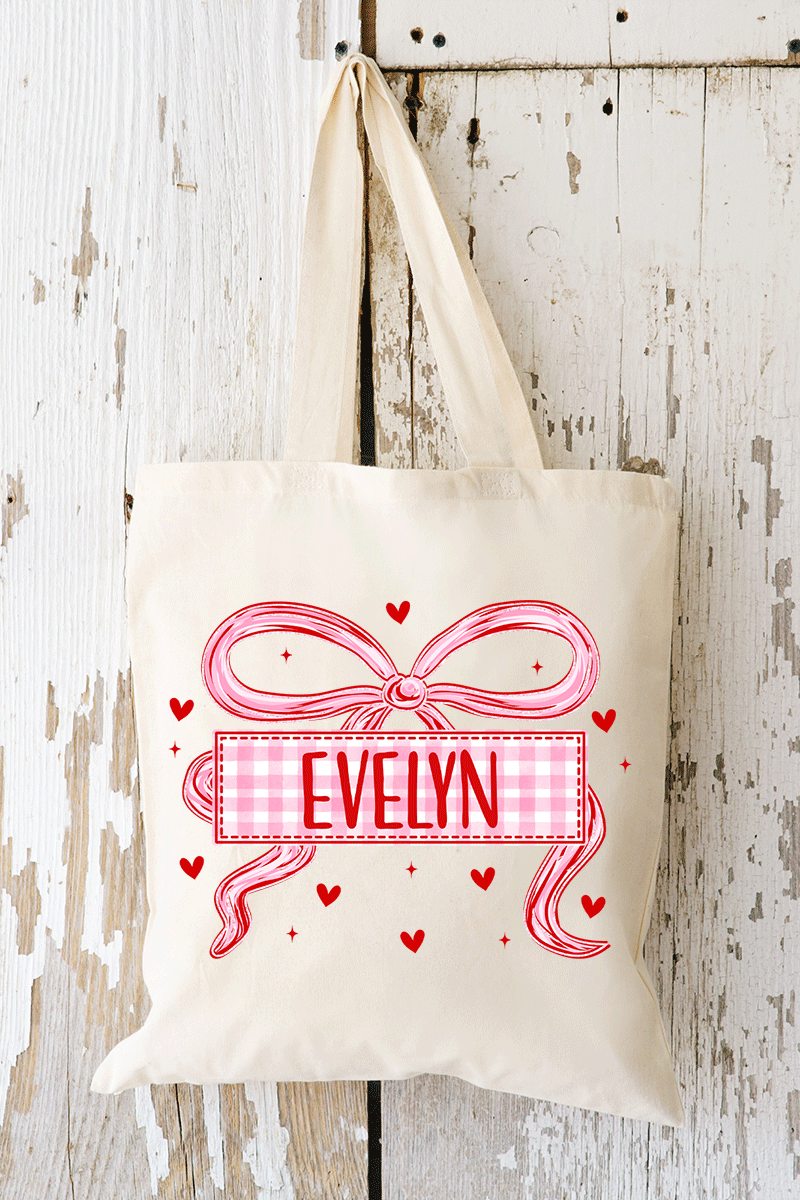 Personalized Preppy Coquette Small Canvas Tote *Personalize Your Name