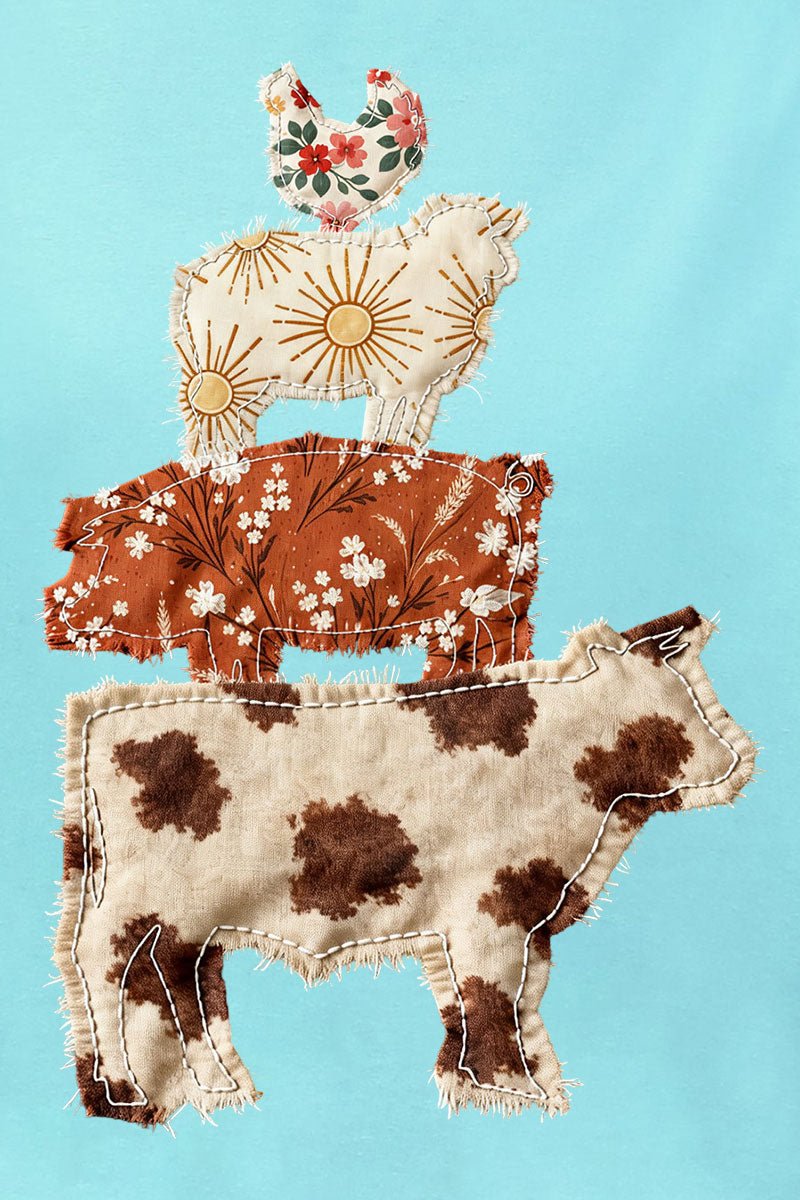 Faux Patchwork Farm Animals Ready To Press DTF Transfer - Wholesale Accessory Market