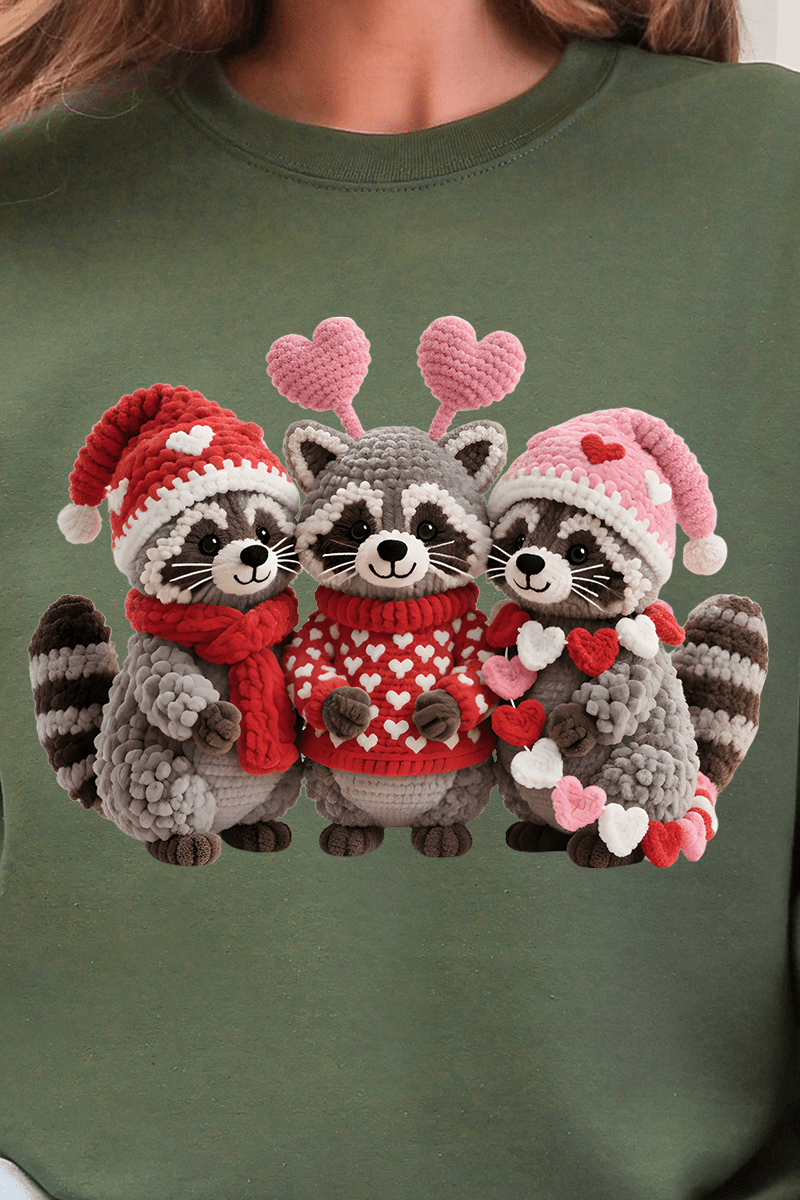 Faux Yarn Raccoon Romance Ready To Press DTF Transfer - Wholesale Accessory Market