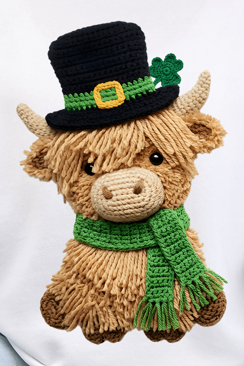 Shamrock & Moo Faux Yarn Ready To Press DTF Transfer - Wholesale Accessory Market