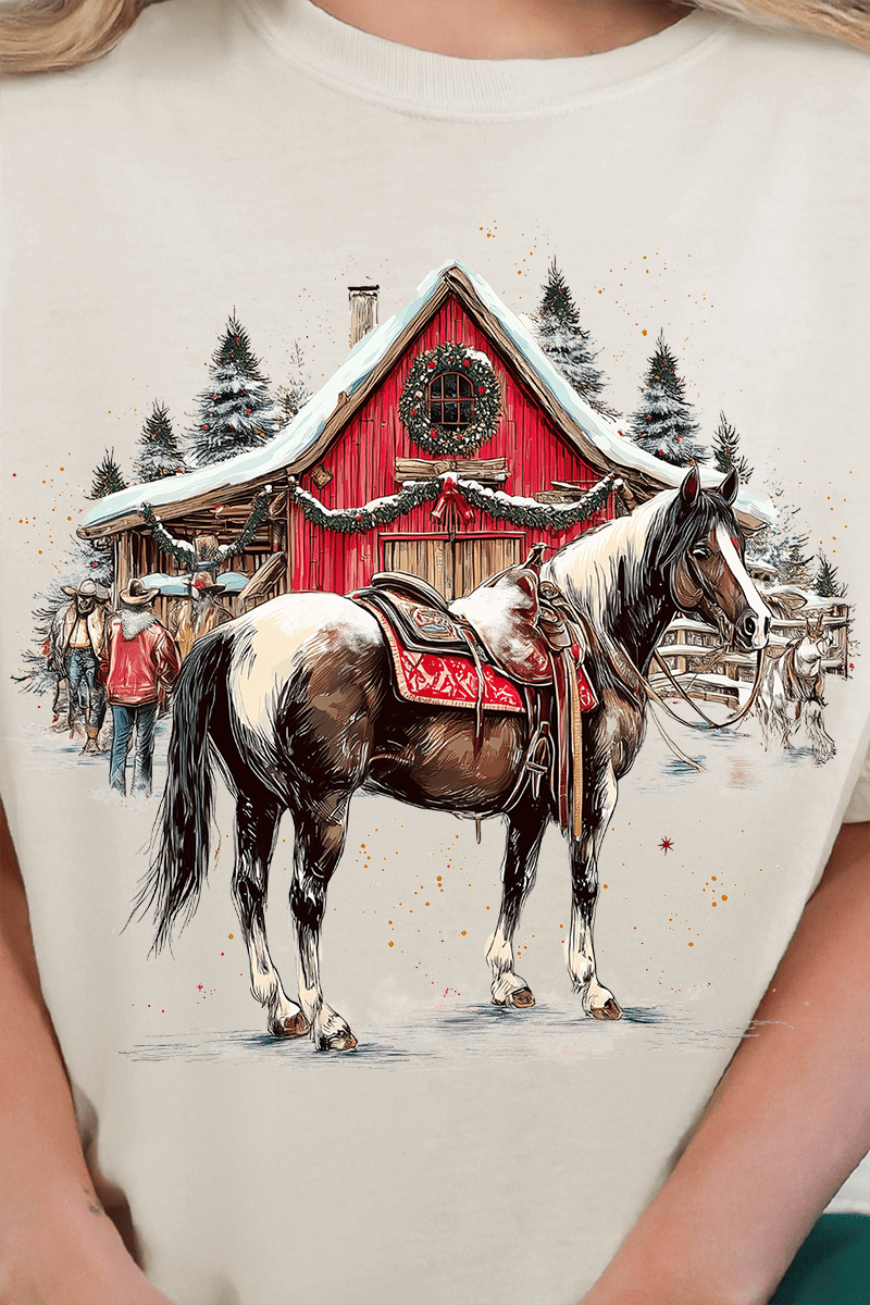 Snowy Stable Christmas Ready To Press DTF Transfer - Wholesale Accessory Market