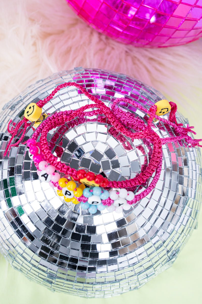 Viola Smiling Happy Pink Cord Bracelet Set - Wholesale Accessory Market