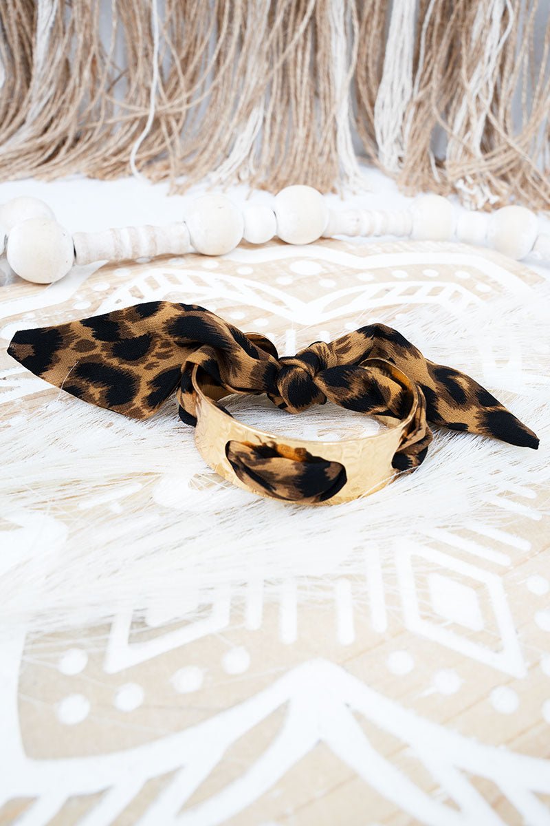 Viola Fierce Edge Leopard Scarf Goldtone Cuff Bracelet - Wholesale Accessory Market